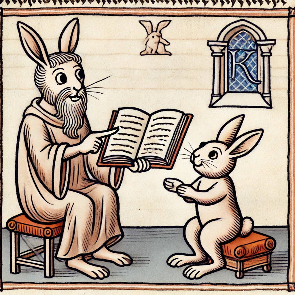Rabbit tutoring another rabbit.