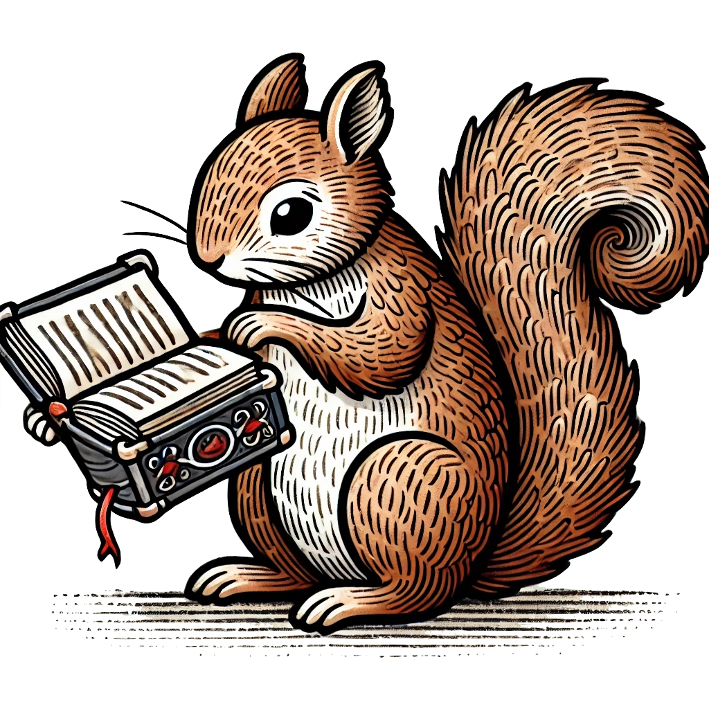 Squirrel reading a codex.