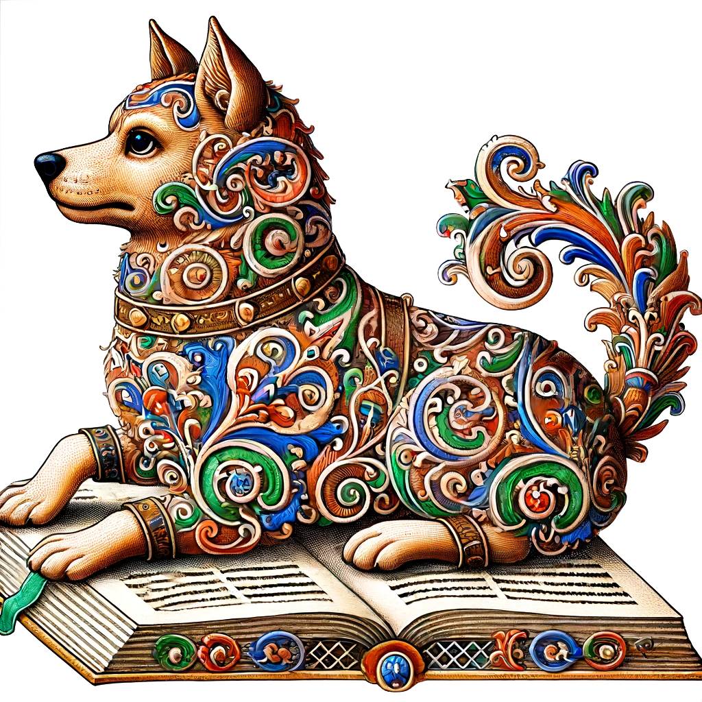 A dog sitting on a book.